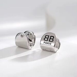 18K white gold plate Paris Logo Earrings cuff